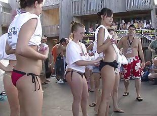 gros-nichons, fête, public, amateur, salope, seins, bikini, colocataires, réalité