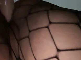 Fucking my dildo in fishnets