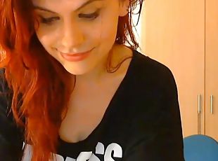 gros-nichons, masturbation, joufflue, rousse, naturel, webcam, assez, solo