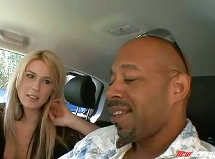 Seductive blonde with fantastic juggs enjoying a hardcore interracial fuck