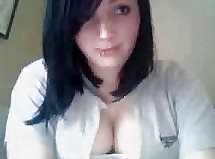 Naturally Busty Amateur Brunette Showing Blowjobing Skills On Webcam