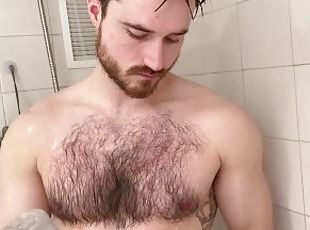 baignade, poilue, gay, fétiche, douche, solo, taquinerie