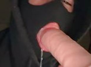 Twink latino makes deep throat and sucks a huge dildo