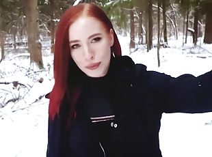 Molly Redwolf - Fucked A Naked Bitch In The Winter Forest. Cum In Her Mouth