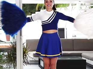 babes, cheerleaders, sozinho, uniforme, glamour, mini-saia