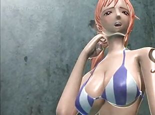 Slutty anime redhead blowing a large phallus