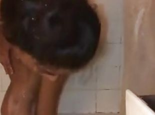 bañando, anal, negra-ebony, negra, ducha, holandesa