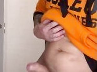 masturbation, amatör, gigantisk-kuk, gay, ensam, muskulös, gym, tatuering, kuk