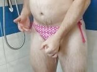 bañando, masturbación, público, amateur, chorro-de-corrida, paja, bragas, lencería, ducha, a-solas