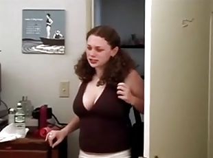 Busty pigtailed bitch gets her mouth and pussy slammed