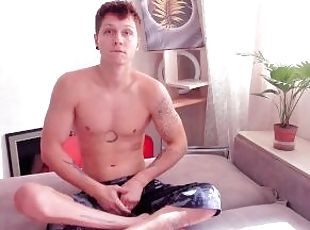 Hard big cock. The handsome man brings himself to orgasm with a vibro toy. Handjob masturbation