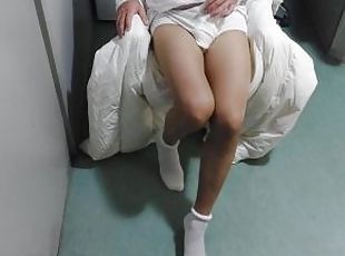 masturbation, collants, amateur, ejaculation-sur-le-corps, pieds, ejaculation, fétiche, solo, blanc, en-nylon