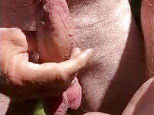 Big cock slapping and cumming outside