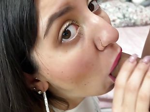 adolescente, garganta-funda, pov, facial, ejaculação, morena