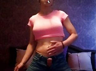 masturbação, transsexual, jovem18, fumando