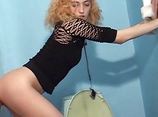 Curly blonde having glory hole pleasure