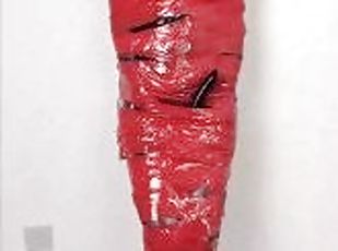 NANA Mummified with red plastic tape and then played with for orgasms