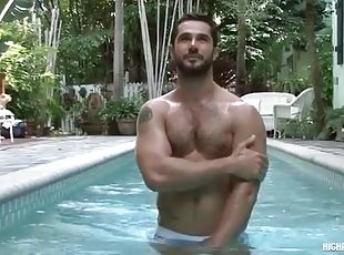 Hot bearded guy in the pool and shower