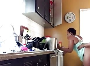 amateur, negra-ebony, hardcore, negra, cocina