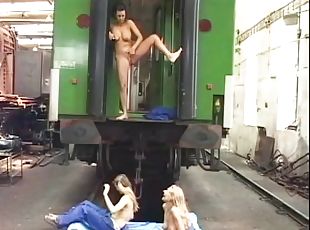 en-plein-air, public, babes, lesbienne, jouet, pornstar, fou, sauvage