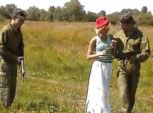 en-plein-air, russe, amateur, hardcore, trio, uniformes, réalité, militaire