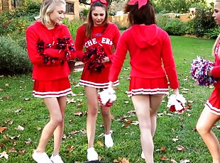 Four foxy cheerleader friends have a wicked hot orgy