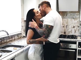 Hardcore fucking on the kitchen floor with busty girlfriend Jess