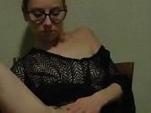 masturbation, amateur, française, rousse, blonde, résille, gode, fétiche, solo