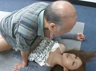 Shy Asian girl Lara Mizuki sucks a dick and gets fucked by an older man