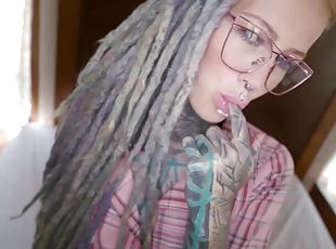 brille, anal-sex, schwer, paar, gesichtspunkt, durchdringend, fetisch, tattoo, nerdy