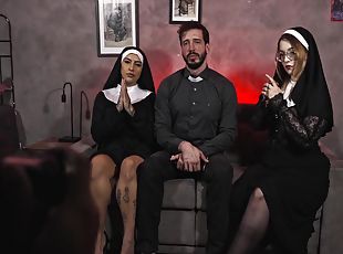 Two Perverted And Very Hot Nuns With A Priest With A Big Dick