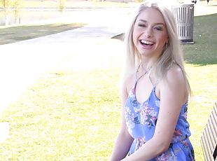 Stunning blonde enjoys while fingering her pussy outdoors - Scarlett