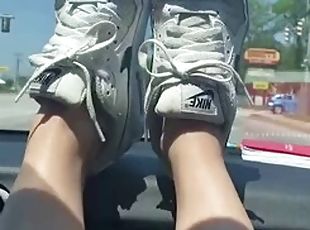 public, voiture, pieds