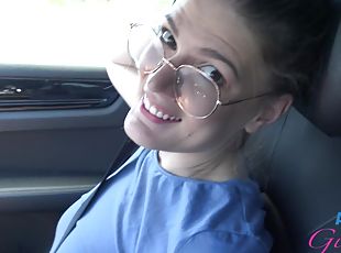 Horny Riley Rose enjoys while being fingered in the car - POV