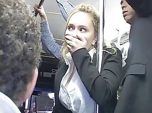 public, blonde, bus