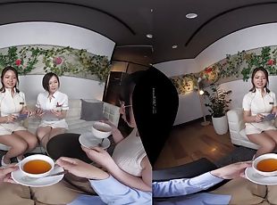 POV VR porn in 4k - amateur fetish threesome cosplay porn with busty Japanese nurses