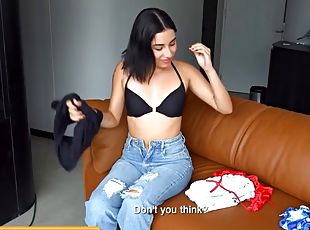 Hot Latina teen auditions at casting not wearing panties