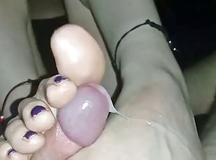 Night Playtime Using My Lovely Feet and Hands to Please Him