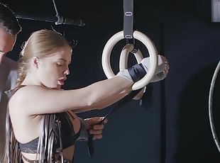 Flexible Babe in Restraints - Alessandra Jane fucked during workout