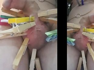 Cbt clothes pins masturbating cum