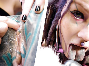 anal, lesbienne, jouet, doigtage, bout-a-bout, domination, femme-dominatrice, tatouage