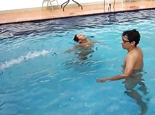 In the pool enjoying with my step-nephew