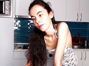 Skinny perfect ass cute babe webcaming solo on kitchen