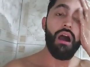 Camilo Brown Jerking His Big Uncut Cock in the Shower and Eating His Own Cum