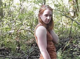 Outdoor dicking in the forest with a horny redhead girlfriend