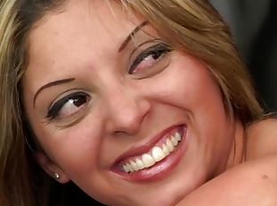 Girl in stockings fucks hard in the ass & swallows cum - Raylene anal