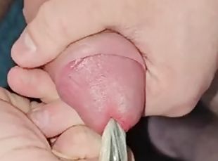 I shove 2 small cum plugs with a condom into my cock