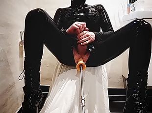 Fucking Machine, Cumming, Latex Bodysuit Solo