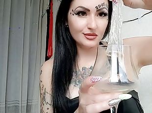 Dominatrix Nika prepares for you a delicious cocktail of her slaves sperm, spit and chewed chocolates