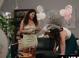 gros-nichons, mariée, anal, jouet, hardcore, double, drôle, gode, bout-a-bout, mariage